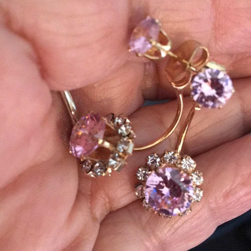 New Rose Gold Pink & Crystal 2 tier earrings